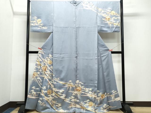 平和屋着物●銀座きしや　訪問着　駒刺繍　雪輪松花文　金彩　正絹　逸品　CAAZ0968vf 平和屋着物○銀座きしや 訪問着 駒刺繍 雪輪松花文 金彩