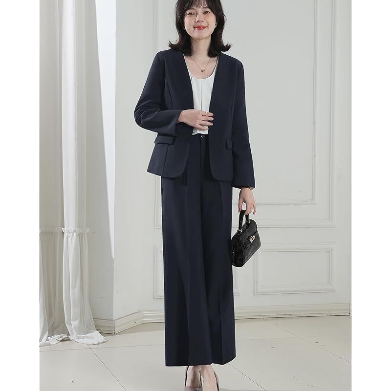 Yino イノ スーツ レディース セットアップ パンツスーツ 2点セット ジャケット ワイドパンツ 体型カバー 洗える 着 せ おしゃれ 女性らしい ママ 通勤 入学式 卒業式 面接 通年 0
