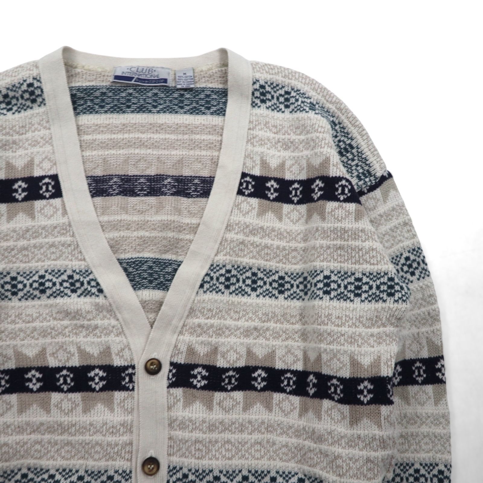 VINTAGE カナダ製 ニット カーディガン M ホワイト コットン CLUB INTERNATIONAL by par TIPTOP KARIMZIABAT_FR