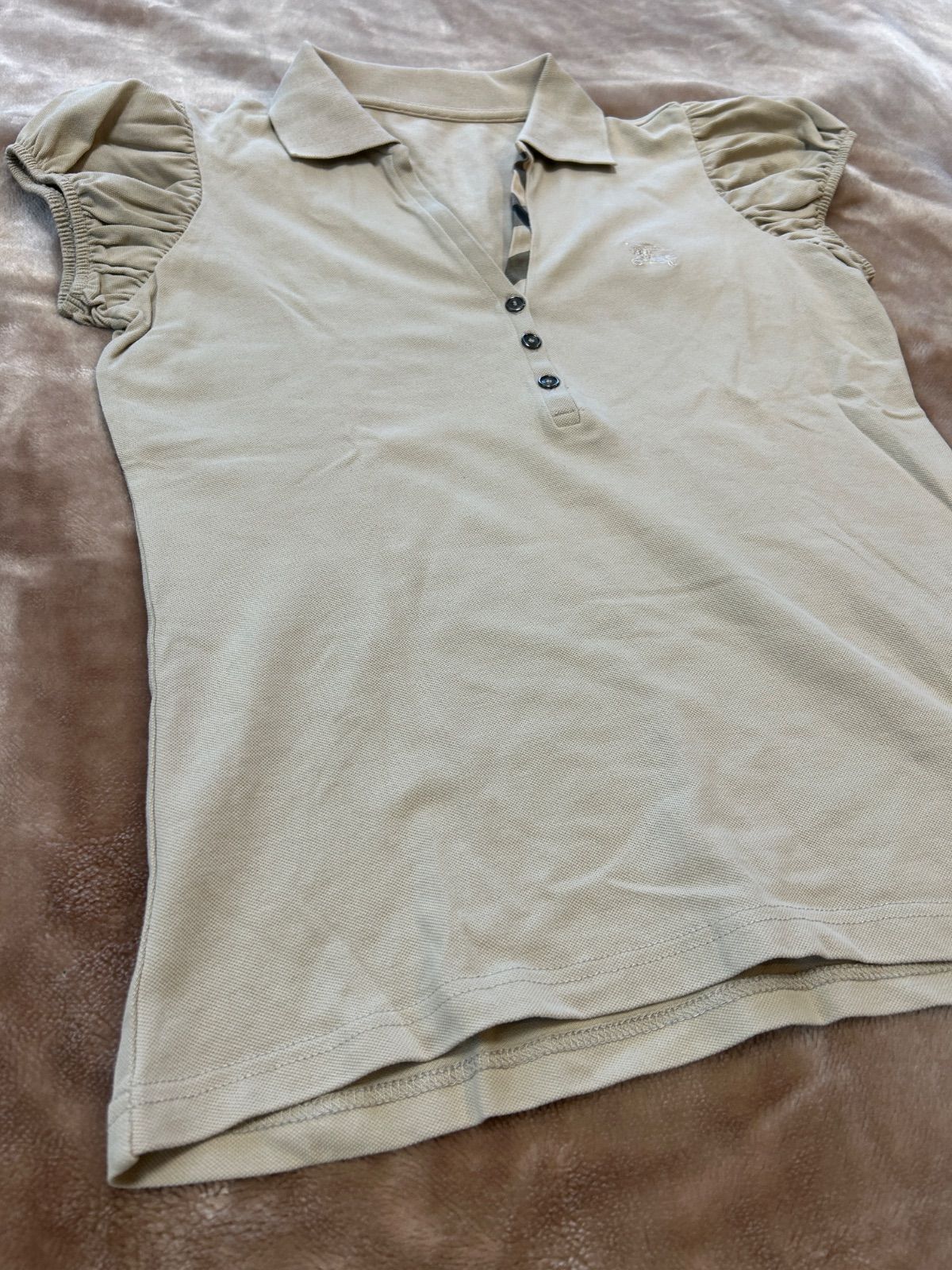 BURBERRY バーバリー レディース半袖トップス レディース半袖シャツ 半袖ポロシャツ 半袖ブラウス 半袖カットソー ベージュ 無地ロゴ 綿コットンCOTTON