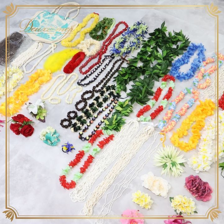 フラダンス 小物 小道具 まとめ売り 全60点 セット カラフル ネックレス フラワーレイ リーフレイ 髪飾り 頭飾り バッグ ウィッグ 舞台 練習 民族舞踊 アクセサリー ダンス練習 カラフル系 花飾り バッグ付き セット タヒチアンダンス ダンス用品