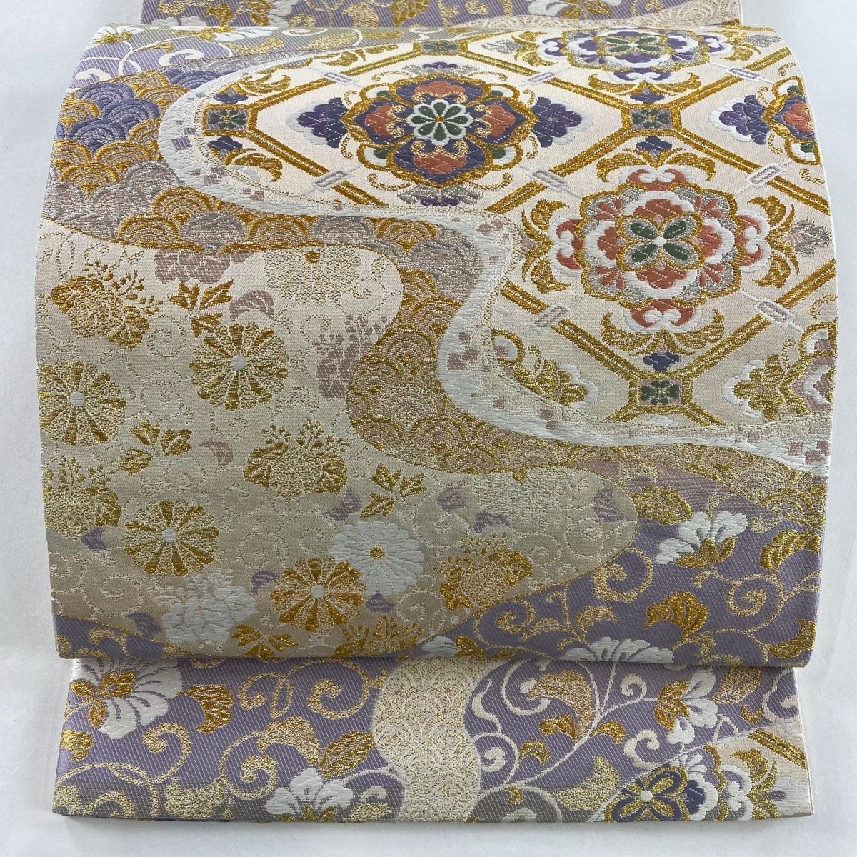 袋帯 美品 秀品 蜀江唐華文 金銀糸 箔 金色 六通 正絹 【中古】