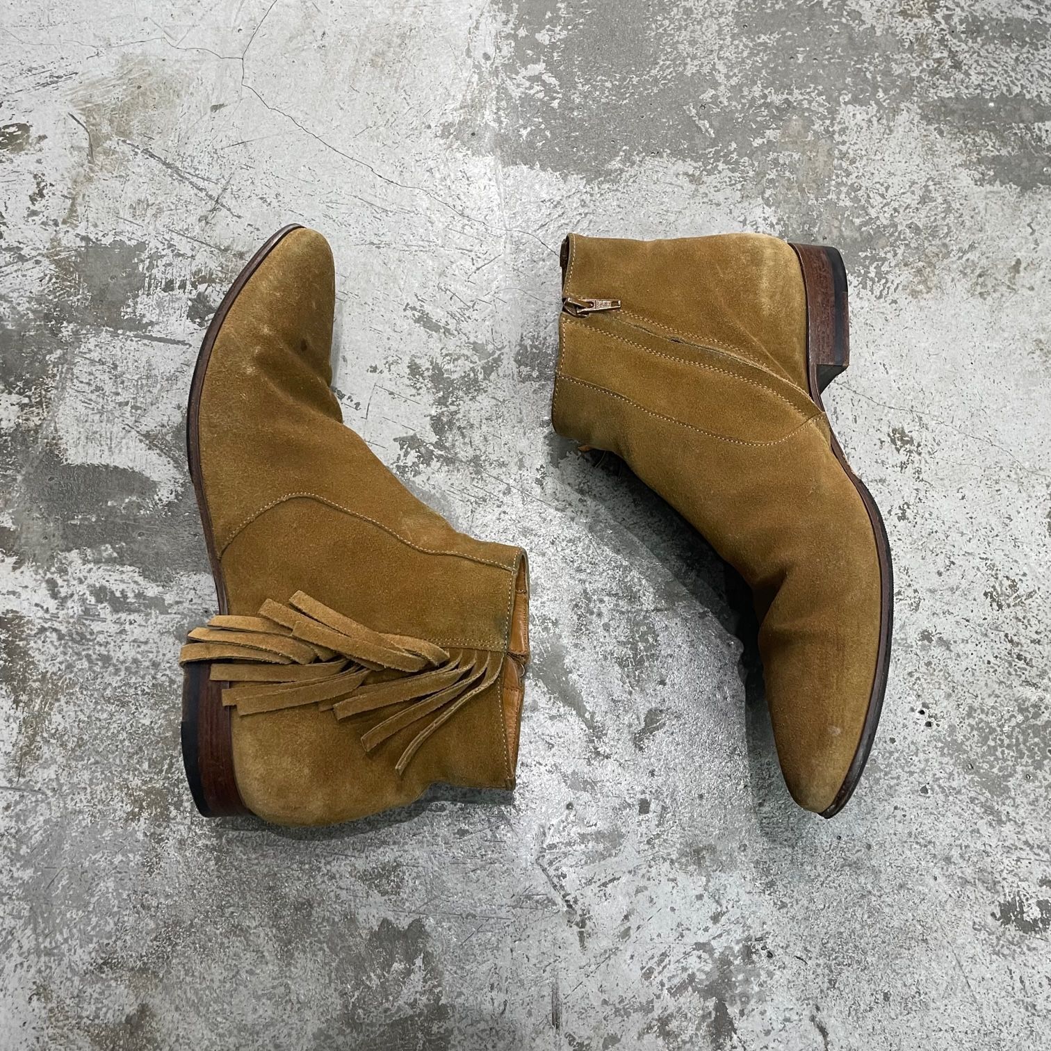 SAINT LAURENT PARIS スエード フリンジ サイドジップ ブーツ 417799 