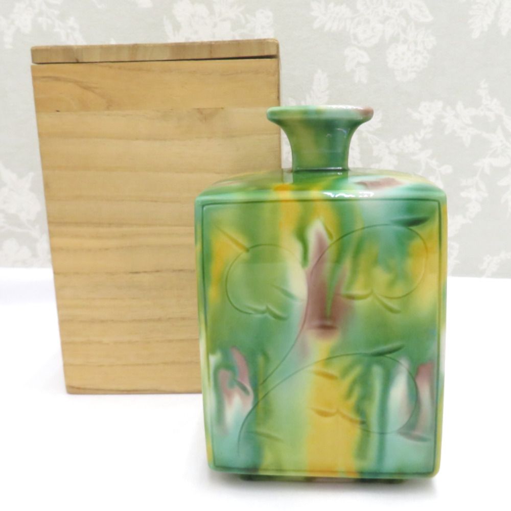 骨董・民芸品 横石嘉助 長崎三彩 花瓶 花器 花生 花入 共箱