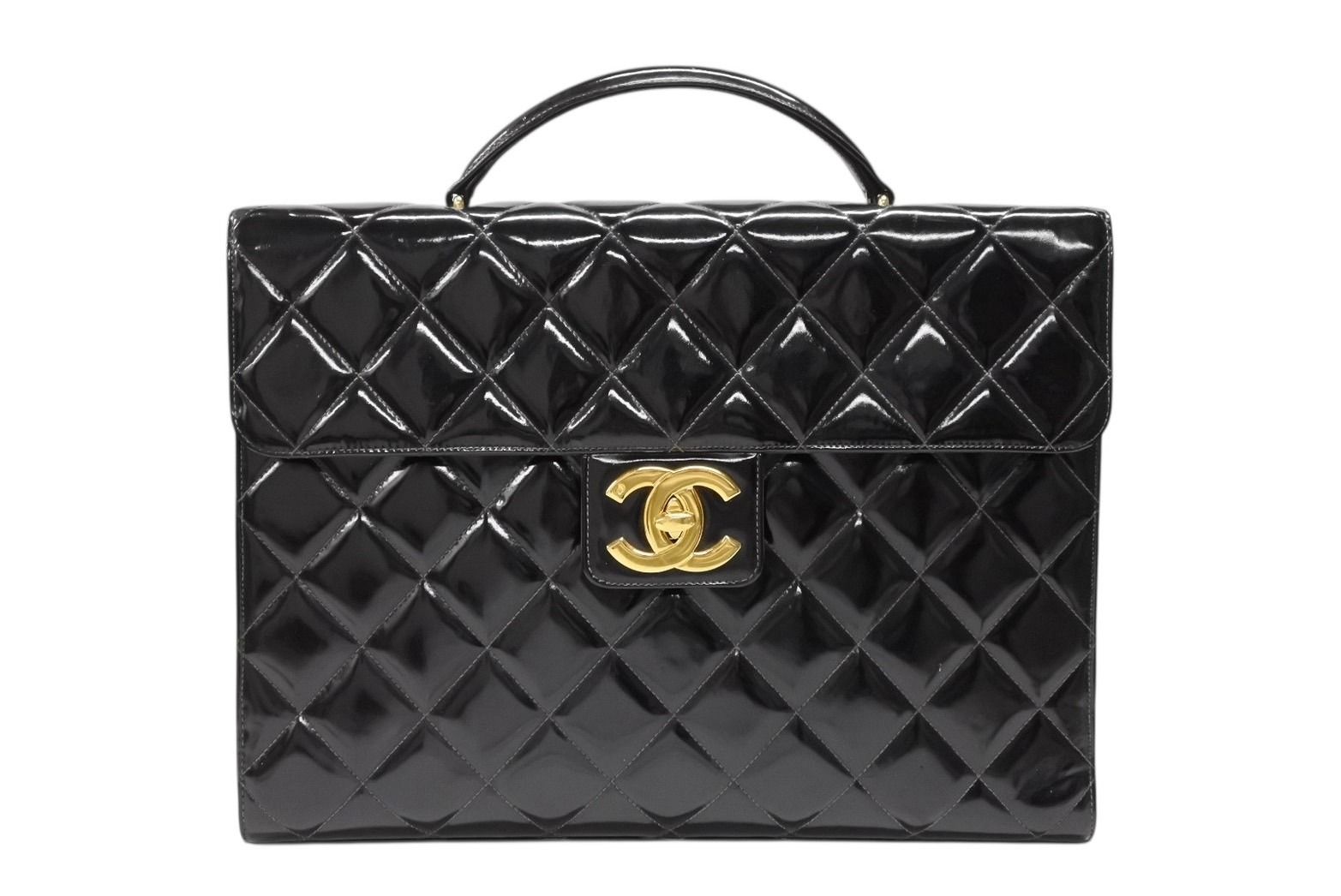 CHANEL シャネル マトラッセ ブリーフケース ビジネスバッグ キャビアスキン エナメル ココマーク ゴールド金具 4b007943