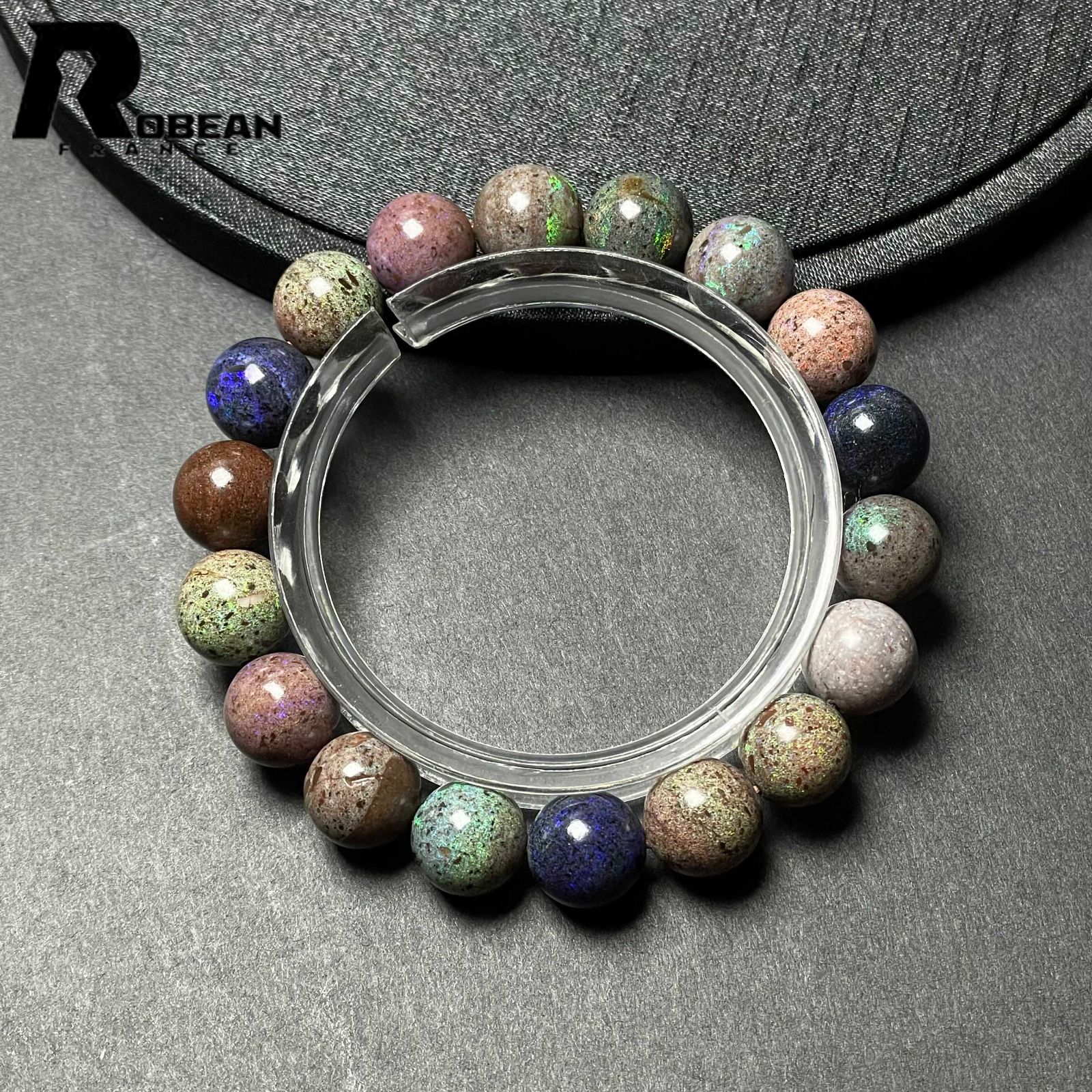 10%OFFクーポン配布中 EU製 定価20万円 ROBEAN ブラックオパール パワーストーン ブレスレット 天然石 ミックスカラー お守り プレゼント1 10.8-11.3mm M1014700