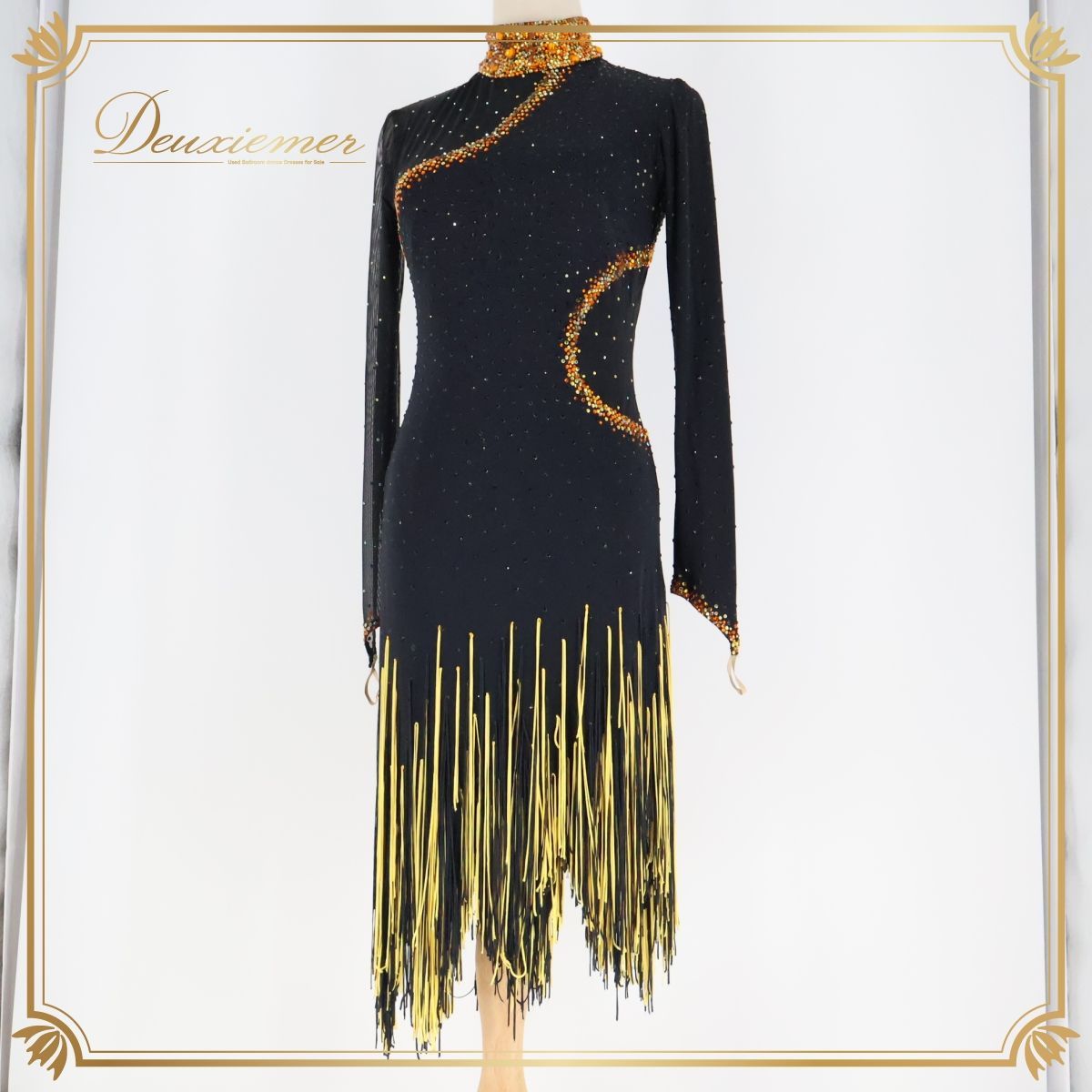 【美品 社交ダンス衣装】ブラック×イエロー ラテンドレス ワンピース