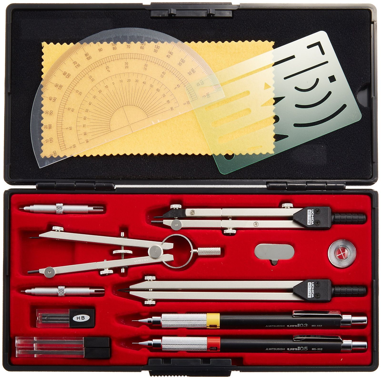 Uchida drawing instrument ウチダ製図器 Uchidaseizuki KD型製図器 SEセット SE14品組 鉛筆製図セット 010-0005 設計製図用品