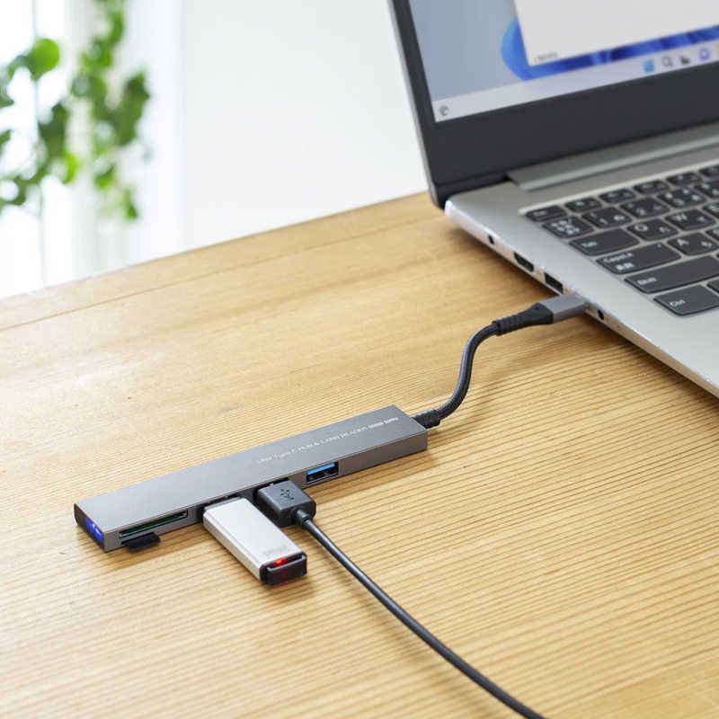 【 新品 未開封 】 サンワサプライ USB 5Gbps 3ポート スリム ハブ(カードリーダー付き) USB-3TCHC20MS 未使用 送料無料 5Gbps 3ポート USB ケーブル一体型 カードリーダー付 USB-5TCPC29GMUSB