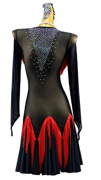 社交ダンスドレス ラテンドレス 競技 デモ レッド オーダーメイド 社交