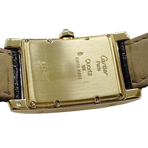 カルティエ Cartier 時計 ボーイズ ブランド タンクアメリカン MM スモールセコンド クオーツ QZ 750YG 18K レザー 磨き済み 【中古】