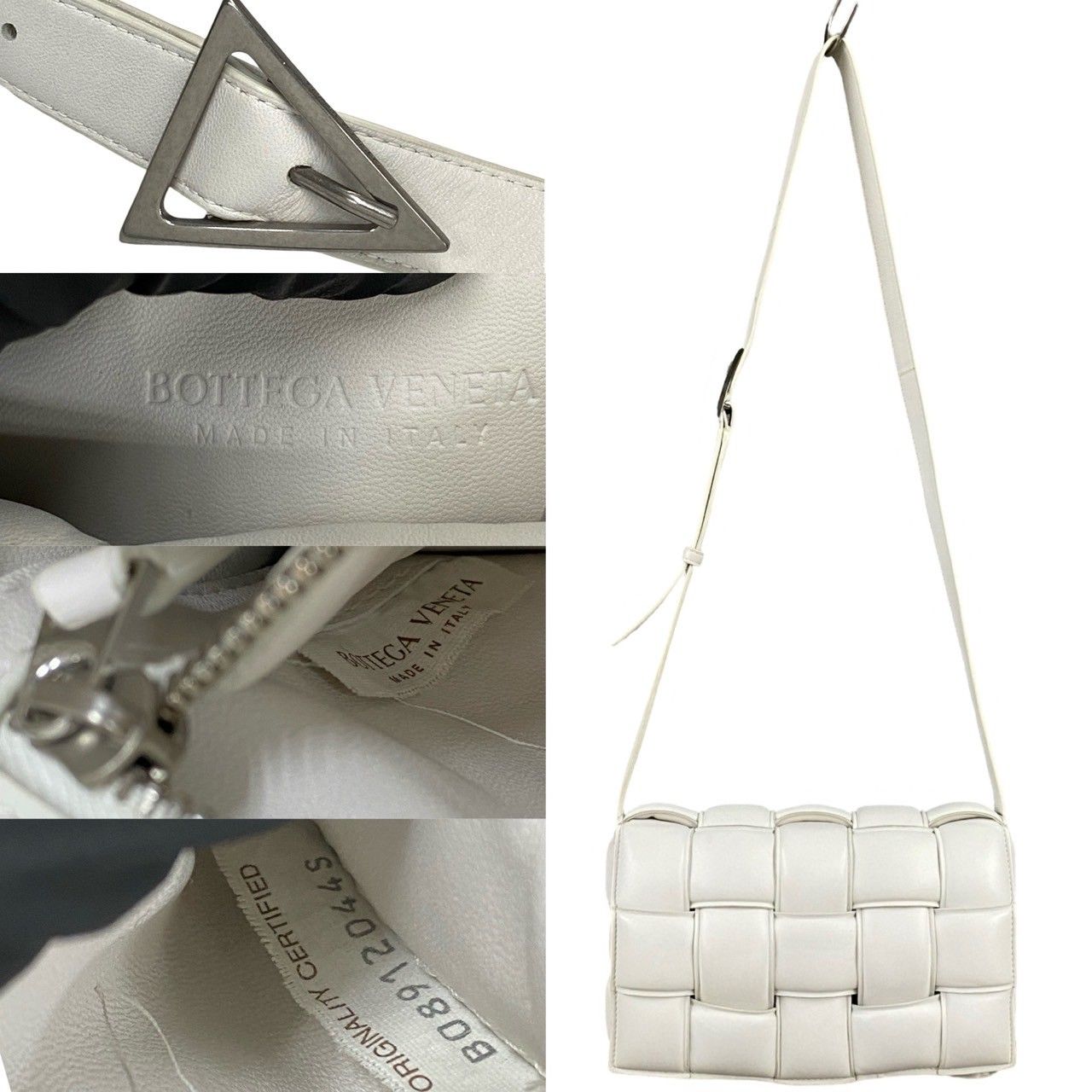 美品】BOTTEGA VENETA パデッド カセット ショルダーバッグ 白