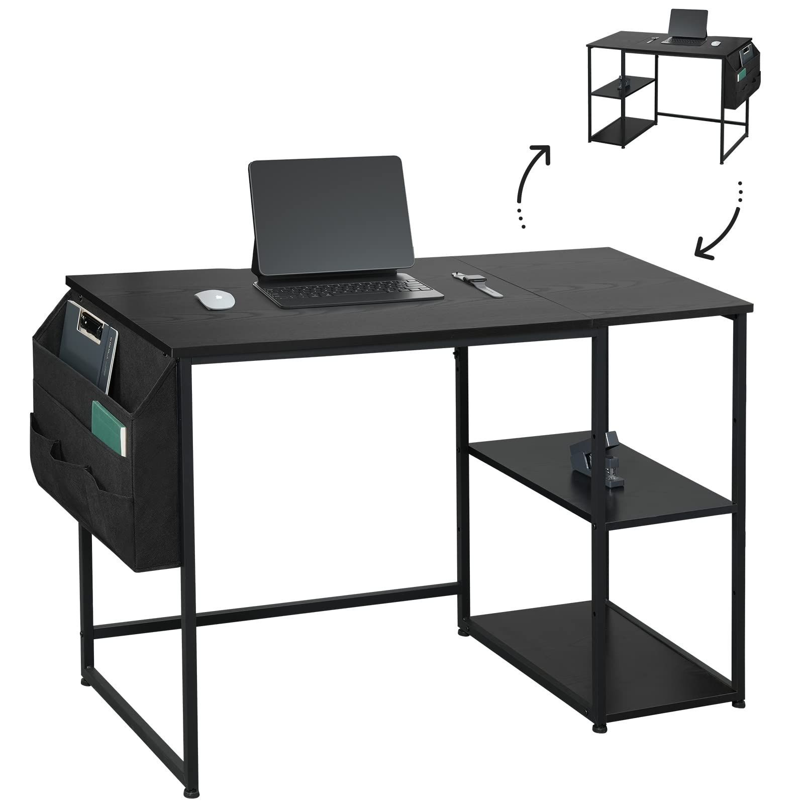 在庫 収納袋つき ラック付きデスク 100 ローテーブル 収納 幅100*奥行48cm デスク 学習机 table パソコンラック 家具 一人暮らし スチールウッド簡易棚付きデスク テーブル ワークデスク ゲーミングデスク 勉強机 desk compu
