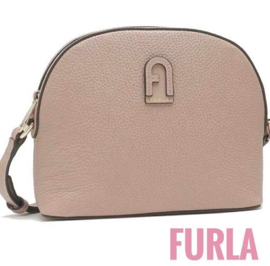 美品 FURLA フルラ ドーム型 シボ革 アーチロゴ 斜めがけショルダー