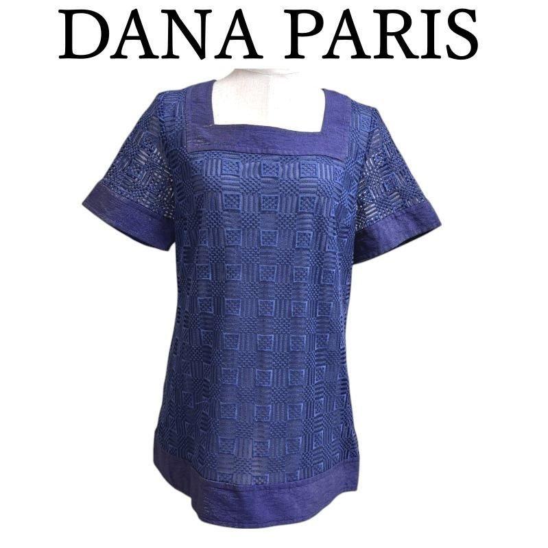 DANA PARIS ダナパリ プルオーバーブラウス スクエアネック 半袖 レース ブルー 40号 11号