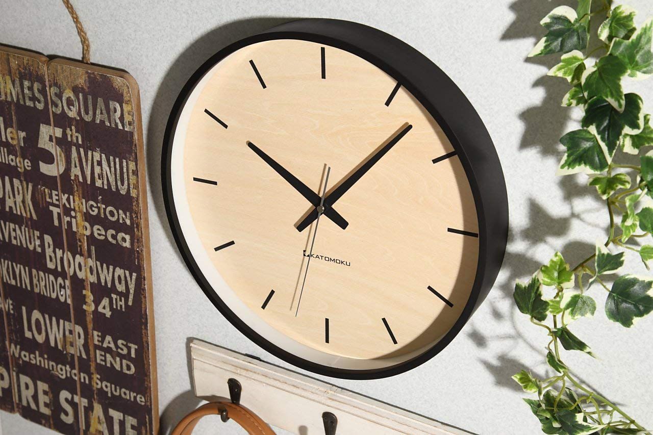 大特価】KATOMOKU plywood wall clock ブラック 電波時計 連続秒針 km