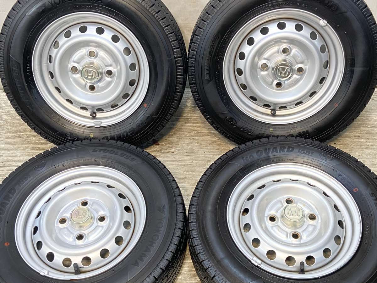 145 80R12 80 78LT ヨコハマ アイスガード iG91 ホンダ純正 12x4.0 100-4穴 タイヤ スタッドレスタイヤ ホイールセット 4本セット w12250913033