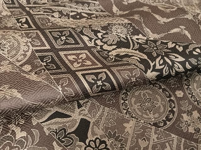 平和屋着物○染色作家 斉藤三才 小紋 三才鳥 更紗花文 銀彩