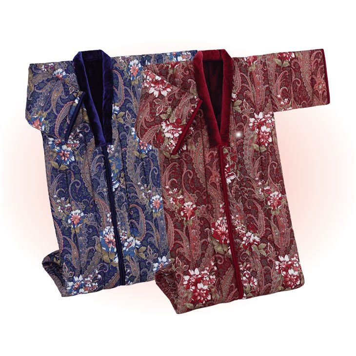 遠赤綿入り ボア 暖か かいまき布団 2色組 足ポケット付き 3層構造 かい巻き かいまき 布団 掛け布団 夜着 袖付き 着物状 伝統寝具 防寒着 ロングどてら 冬 花柄