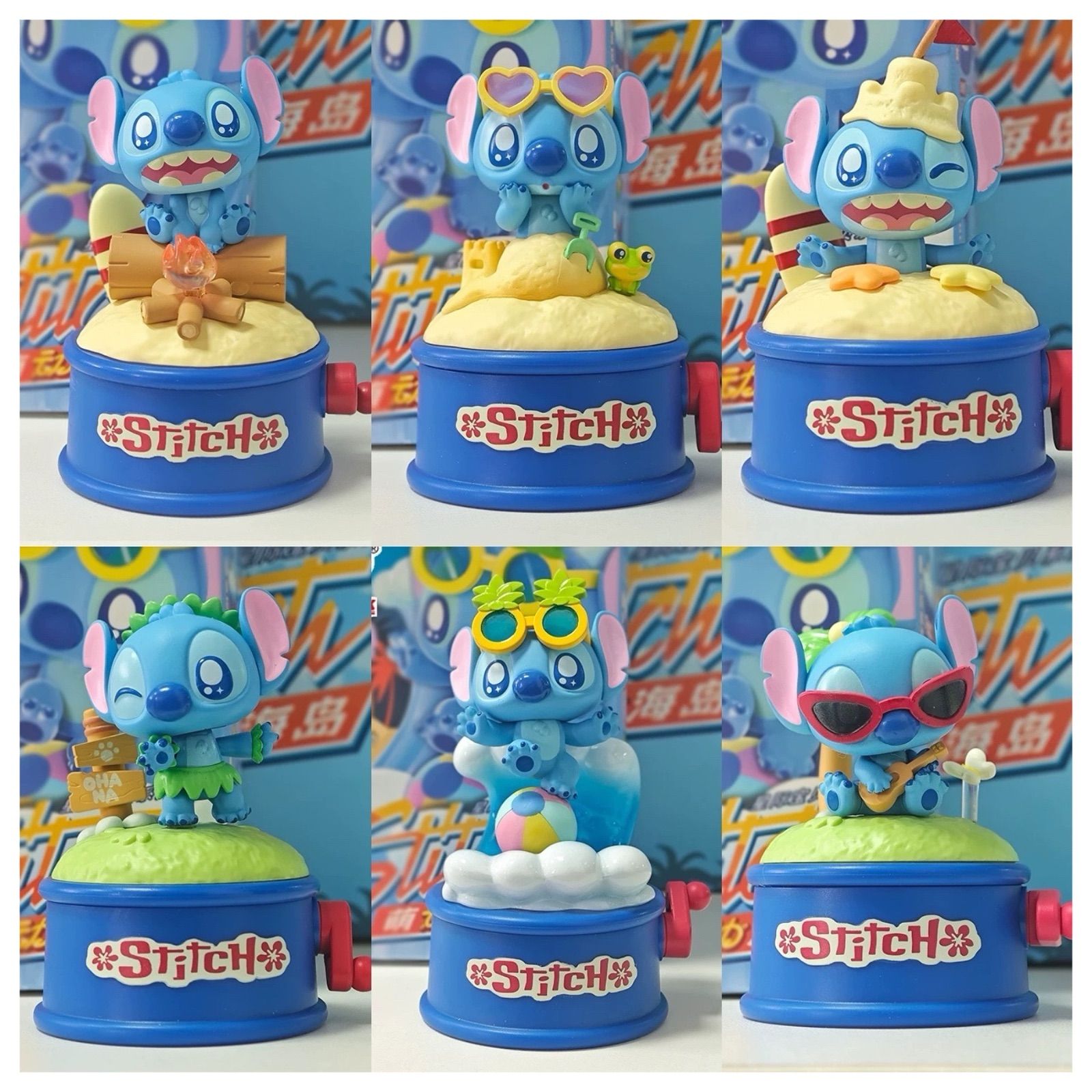 6点 ｜ Disney x GOLDLOK Stitch スティッチ 史迪奇萌动海岛” 楽しい島生活 ” 中国 モデル 全種類｜動くことができる blue 6点