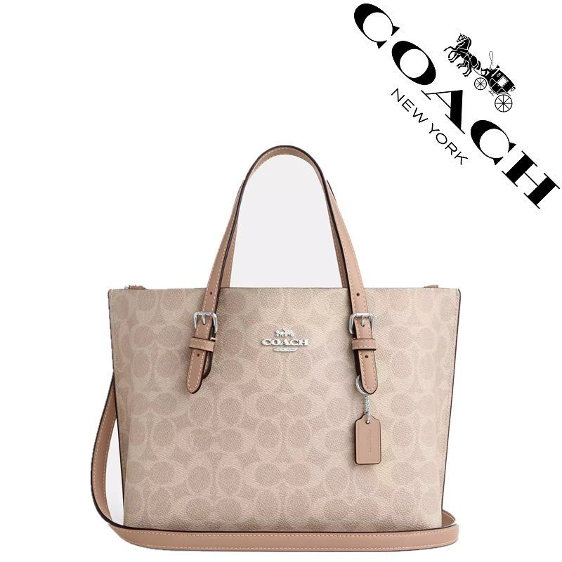 【セール中】COACH コーチバッグ CV965 シルバー/サンド/トープ モリー トート バッグ 25・シグネチャー キャンバス トートバッグ ショルダーバッグ 手提げバッグ レディースバッグ アウトレット品 新品未使用