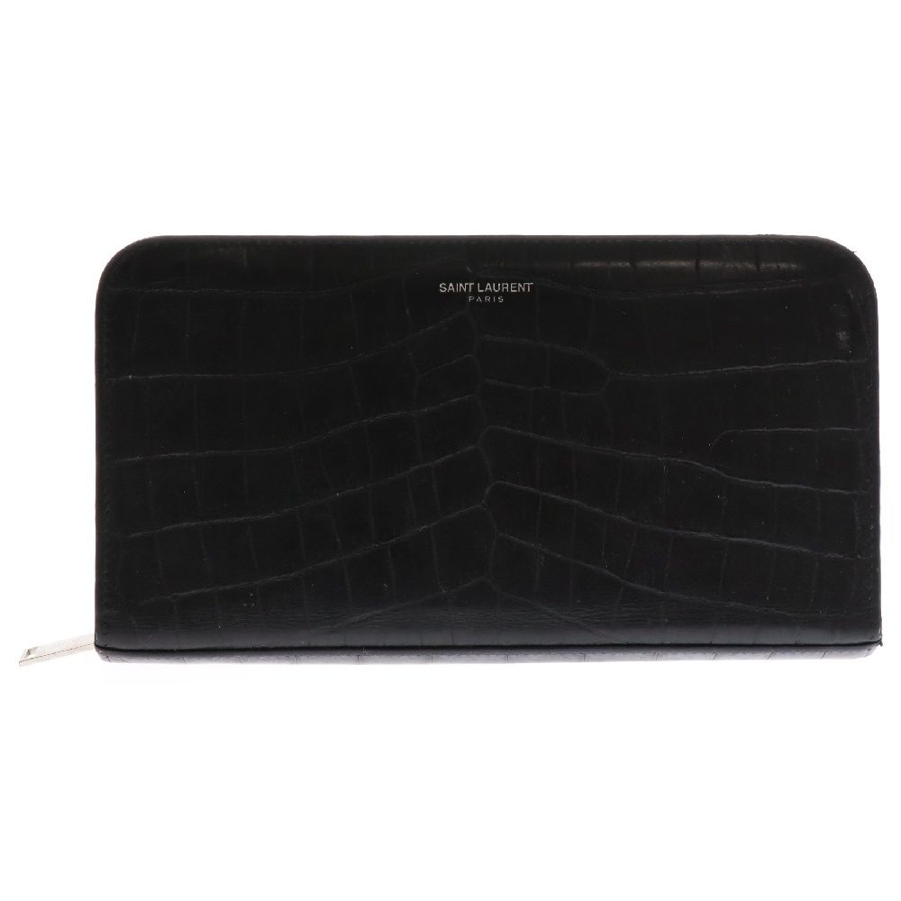 SAINT LAURENT PARIS (サンローランパリ) クロコ型押し ラウンドジップウォレット レザー長財布 ブラック INN328558