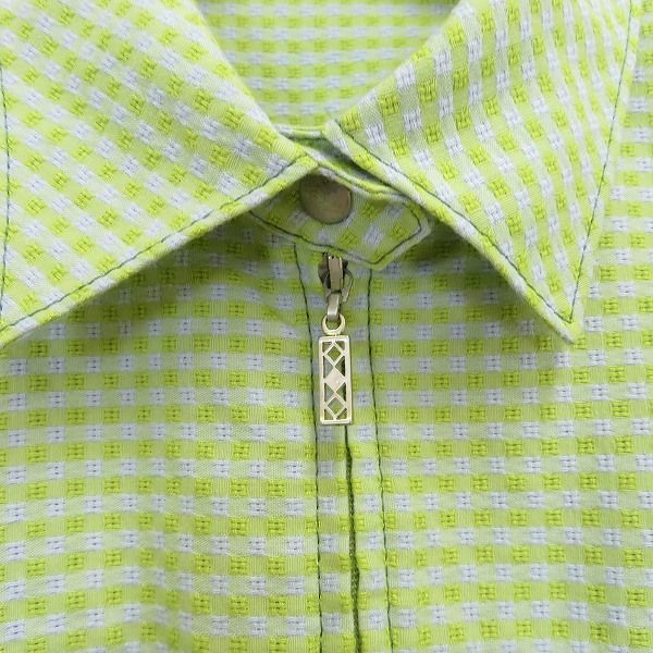 a レリアン Leilian シャツ ブラウス 七分袖 11号 黄緑 水色 ギンガム 