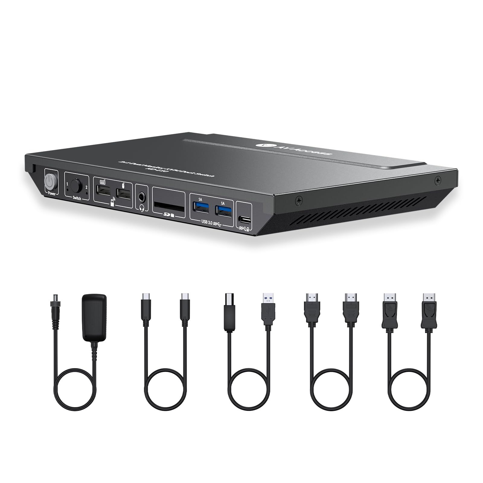 AV Access USB-C KVM スイッチ デュアル モニター 2台のディスプレイ 2台のコンピュータ ノートパソコンとデスクトップパソコンに適した4 K KVMスイッチデュアルディスプレイ EDID 1 Gイーサネット 100 W 充電 3 X