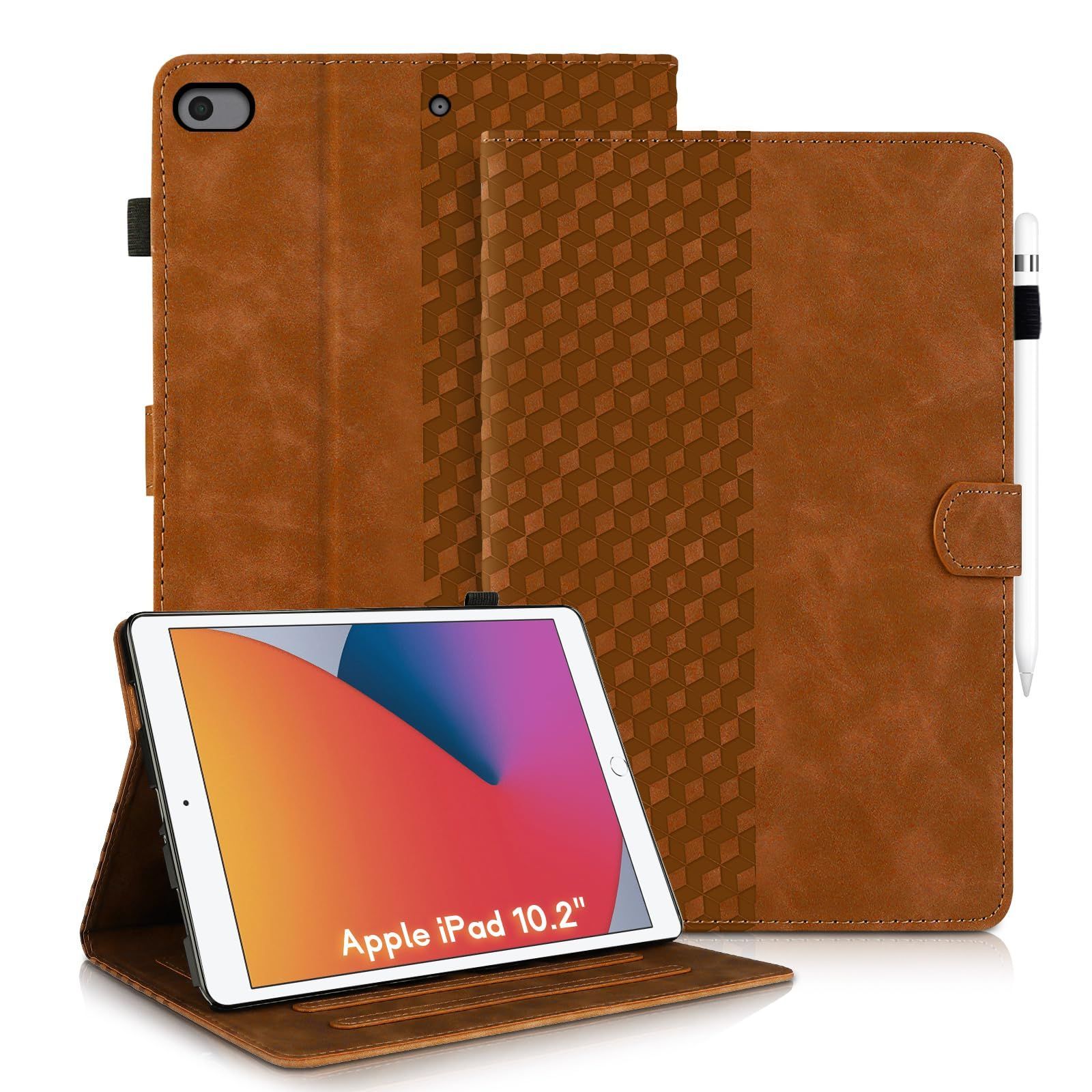 10.2 第9 8 7世代 iPad 2021 2020 2019年 ケース オートスリープ機能 薄型 収納 PUレザー Pencil カードポケット Apple 7世代用 ス