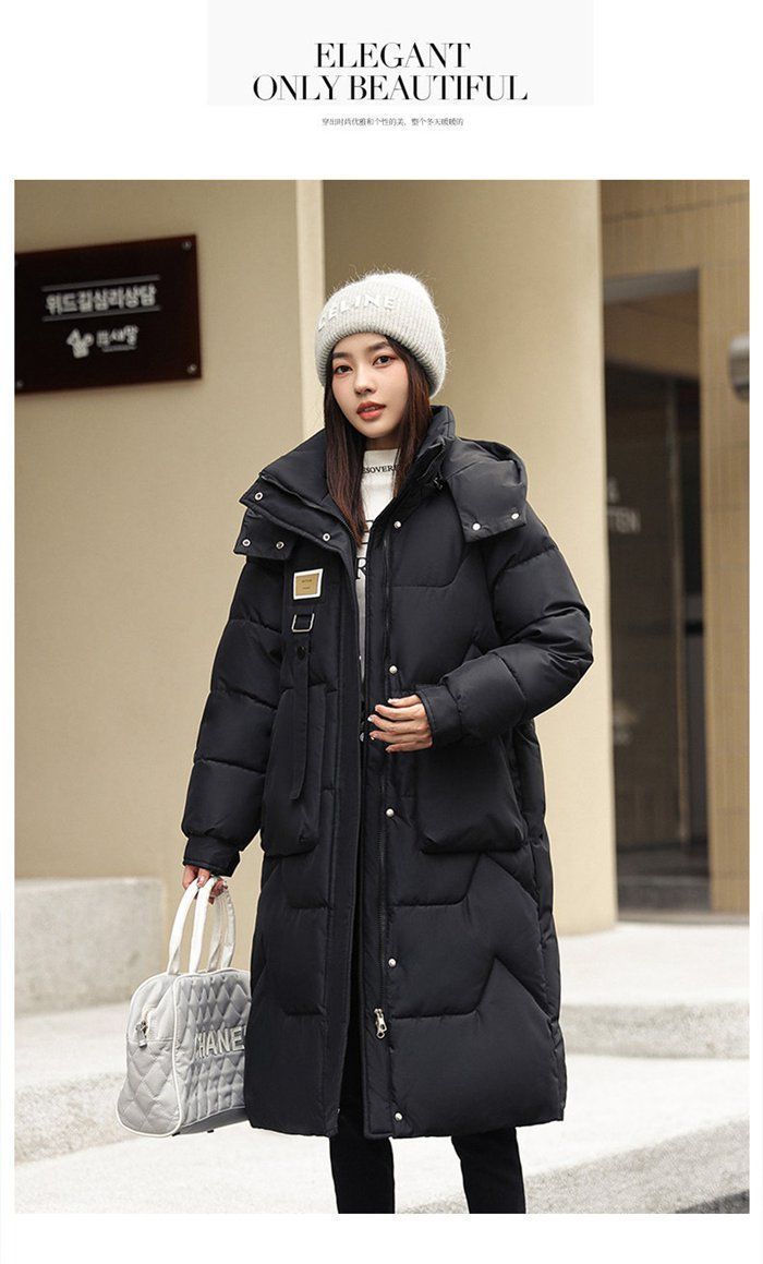 ブラックダウンコートベンチコートフード付き