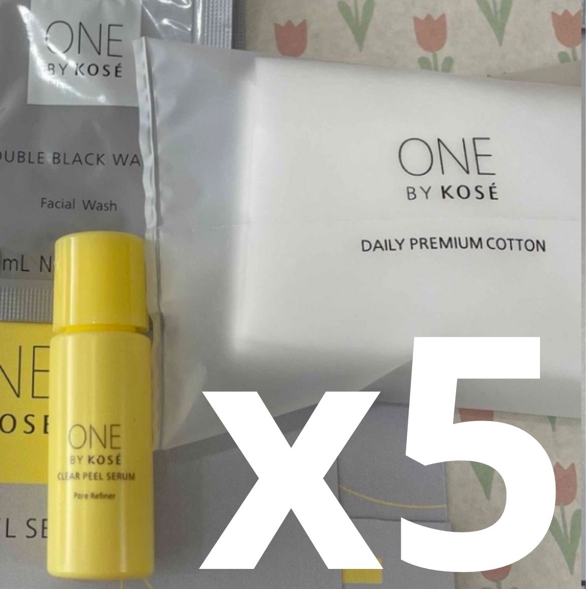 ONE BY KOSE｢クリアピール セラム／デイリープレミアムコットン｣美容液9ml、コットン5枚　x5セット