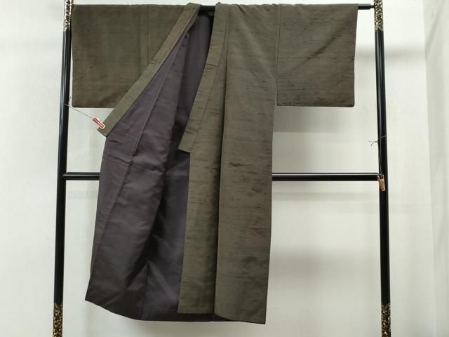 平和屋着物●男性　紬　アンサンブル　色無地　空五倍子色　正絹　逸品　AABD6415cs 平和屋着物○男性 紬 アンサンブル 色無地 憲法色 正絹 逸品