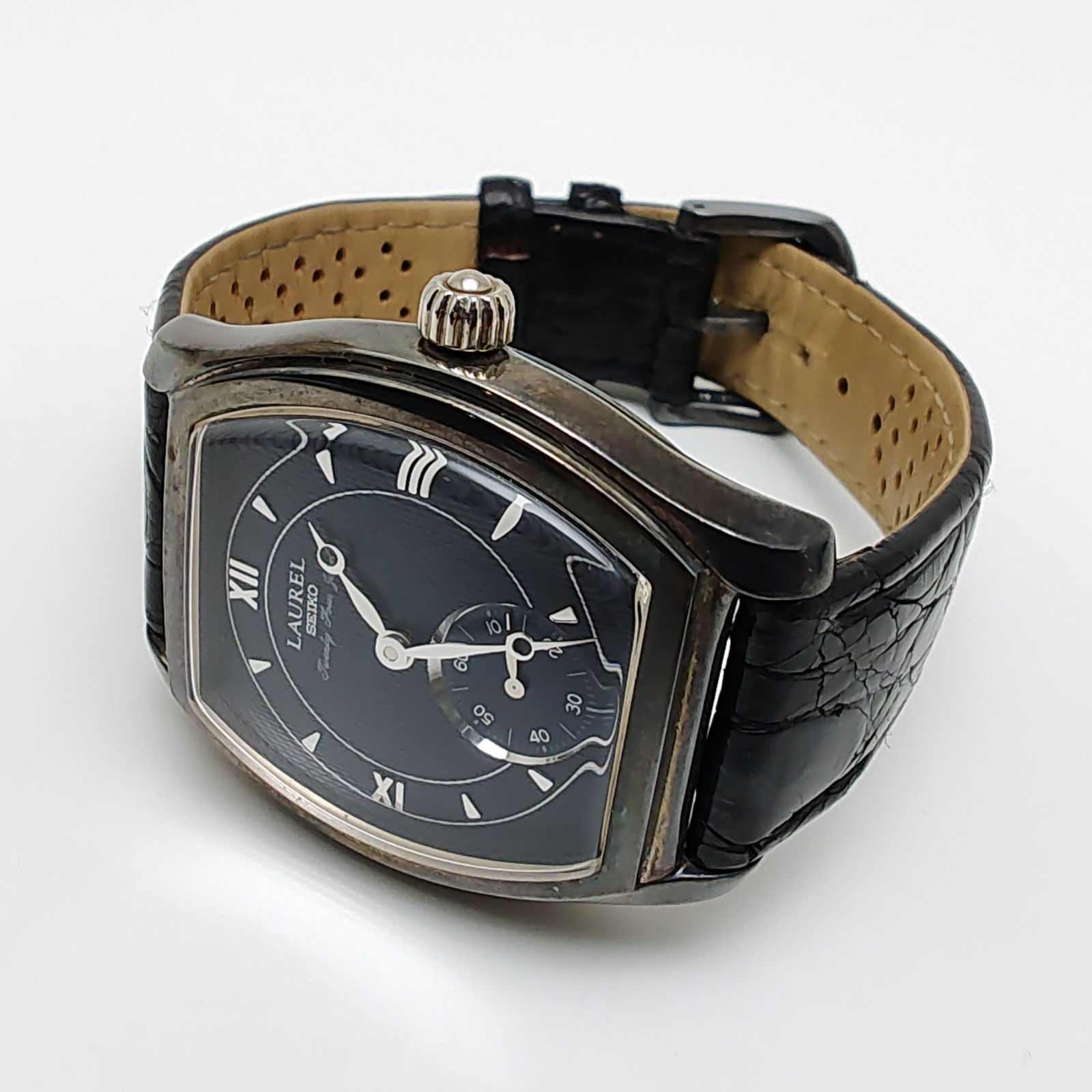 SEIKO LAUREL 腕時計 機械式 手巻き 青文字盤 SV925 銀無垢