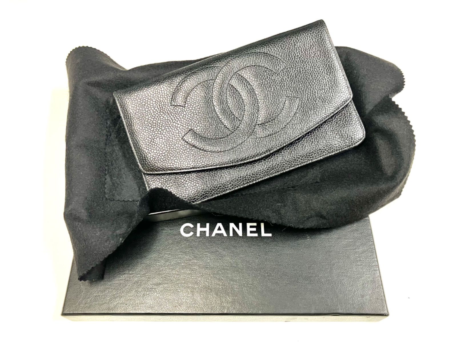 美品⭐️キャビアスキン長財布】 CHANEL シャネル 二つ折り ポケット