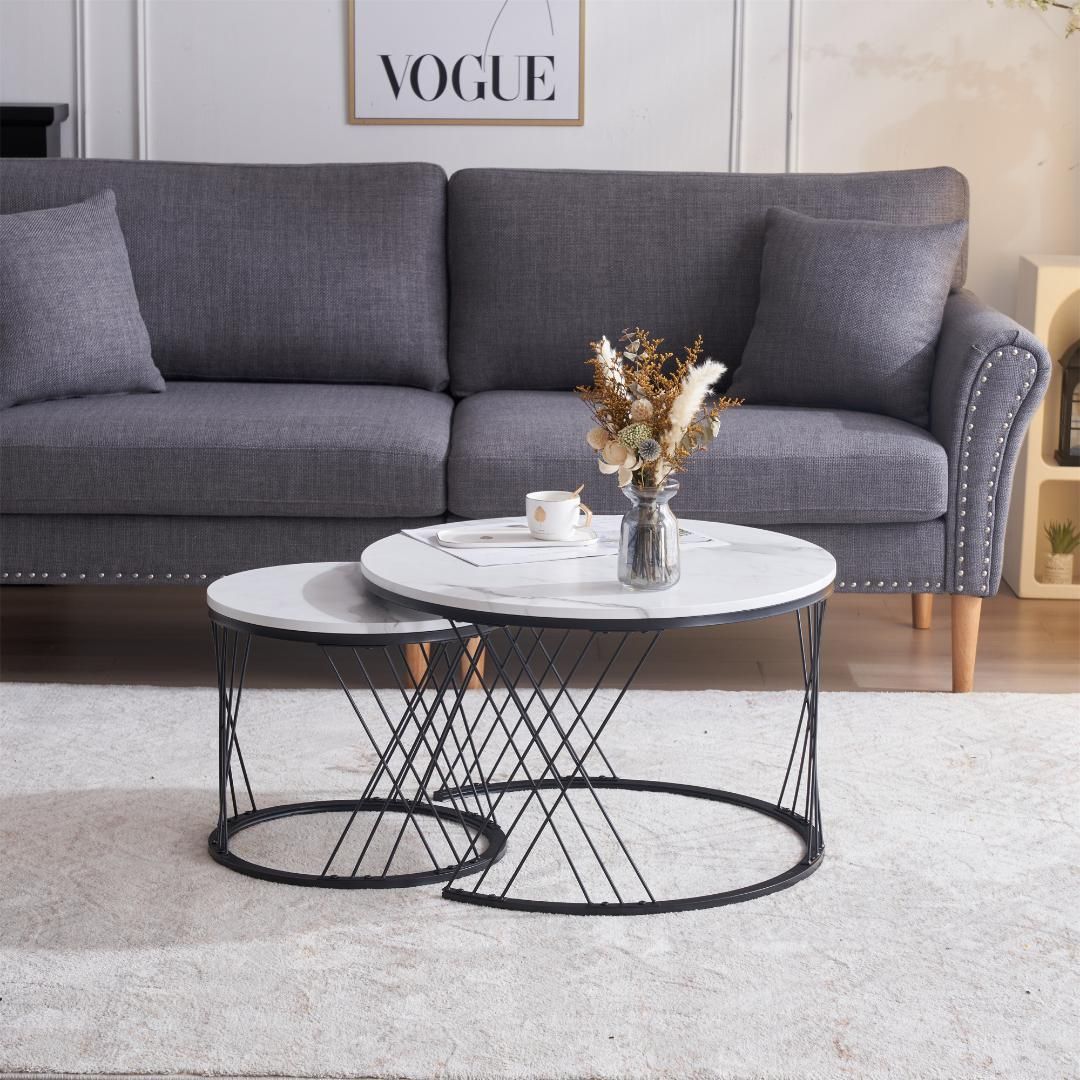 センターテーブル ネストテーブル 丸円型テーブル天板大理石調 北欧風ローテーブル センターテーブル ネストテーブル 丸円型テーブル天板大理石調 北欧風