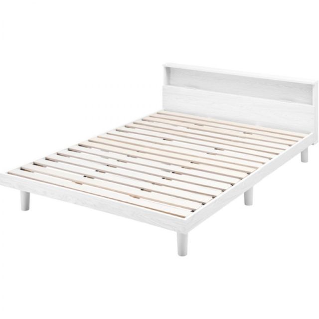 アイリスオーヤマ すのこベッド SNB-D ダブル ホワイト 通気性 2口コンセント付 ヘッドボード