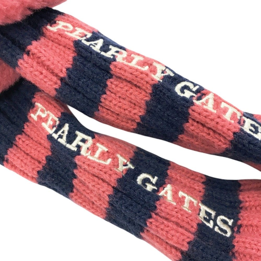 PEARLY GATES パーリーゲイツ  ヘッドカバー ニコちゃん 3点セット ボーダー柄 ピンク系 DR×1 FW×2 [240101441333] ゴルフウェア ストスト PEARLY GATES パーリーゲイツ ヘッドカバー ニコちゃん 3点