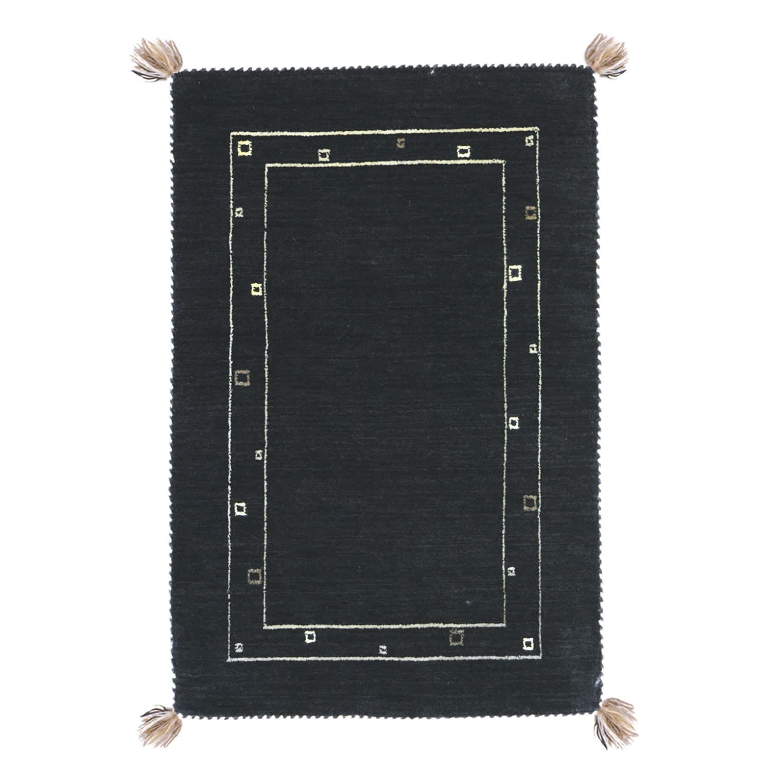 萩原 ギャッベ 玄関マット 屋内 ブラック 約45X75cm 「LORRI BUFF L3」 濃密毛足