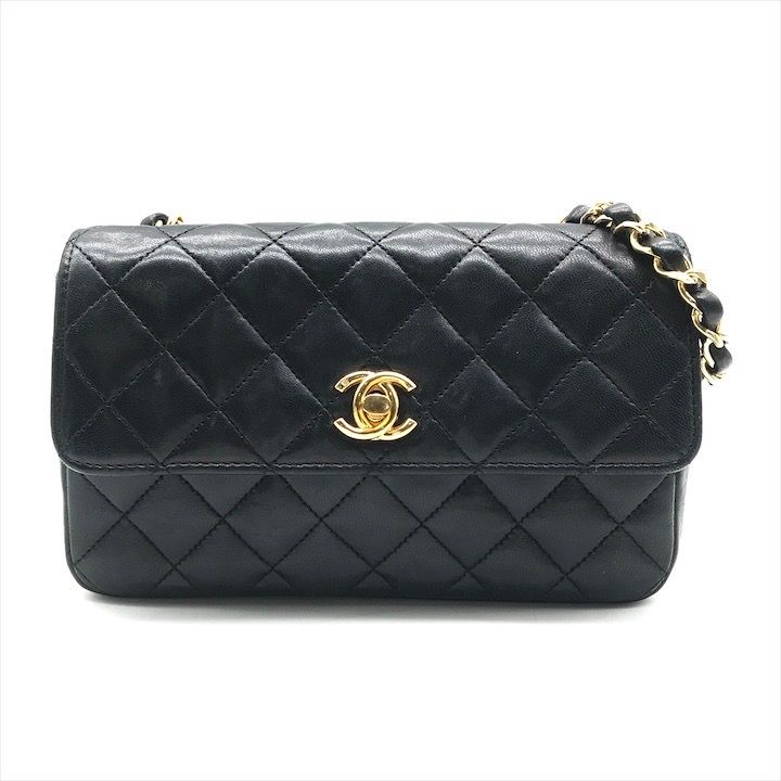 CHANEL シャネル マトラッセ ラムスキン チェーン ショルダー バッグ ターンロック 肩掛け レディース ブラック k6449