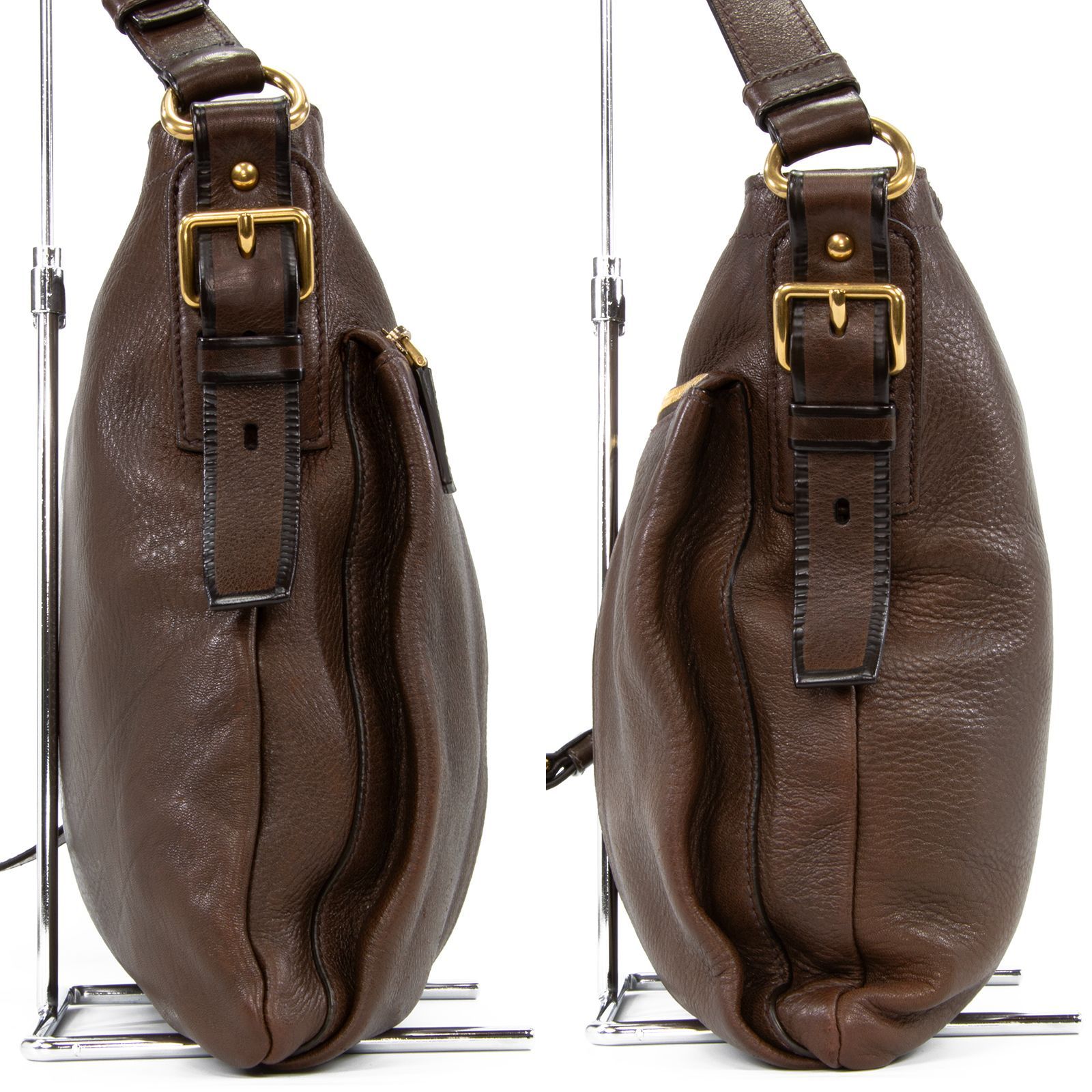 美品　プラダ ショルダーバッグ ワンショルダー ブラウン革 本物 プラダ ショルダーバッグ メンズ レディース 茶色 ブラウン 革 レザー