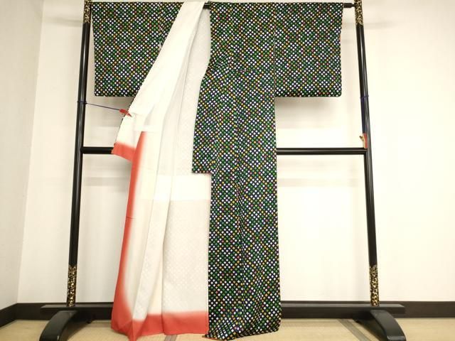 平和屋着物○大変加工の良い総絞り小紋 紺地 正絹 逸品 未使用