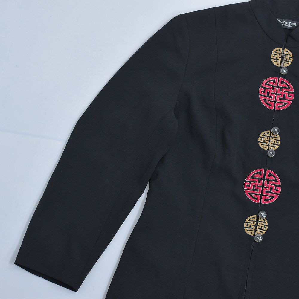 90s～ leomarina 紋様 刺繍デザイン マオカラー チャイナジャケットアジアン ジャパンヴィンテージ ジャンパー ビンテージ古着  レディースM相当