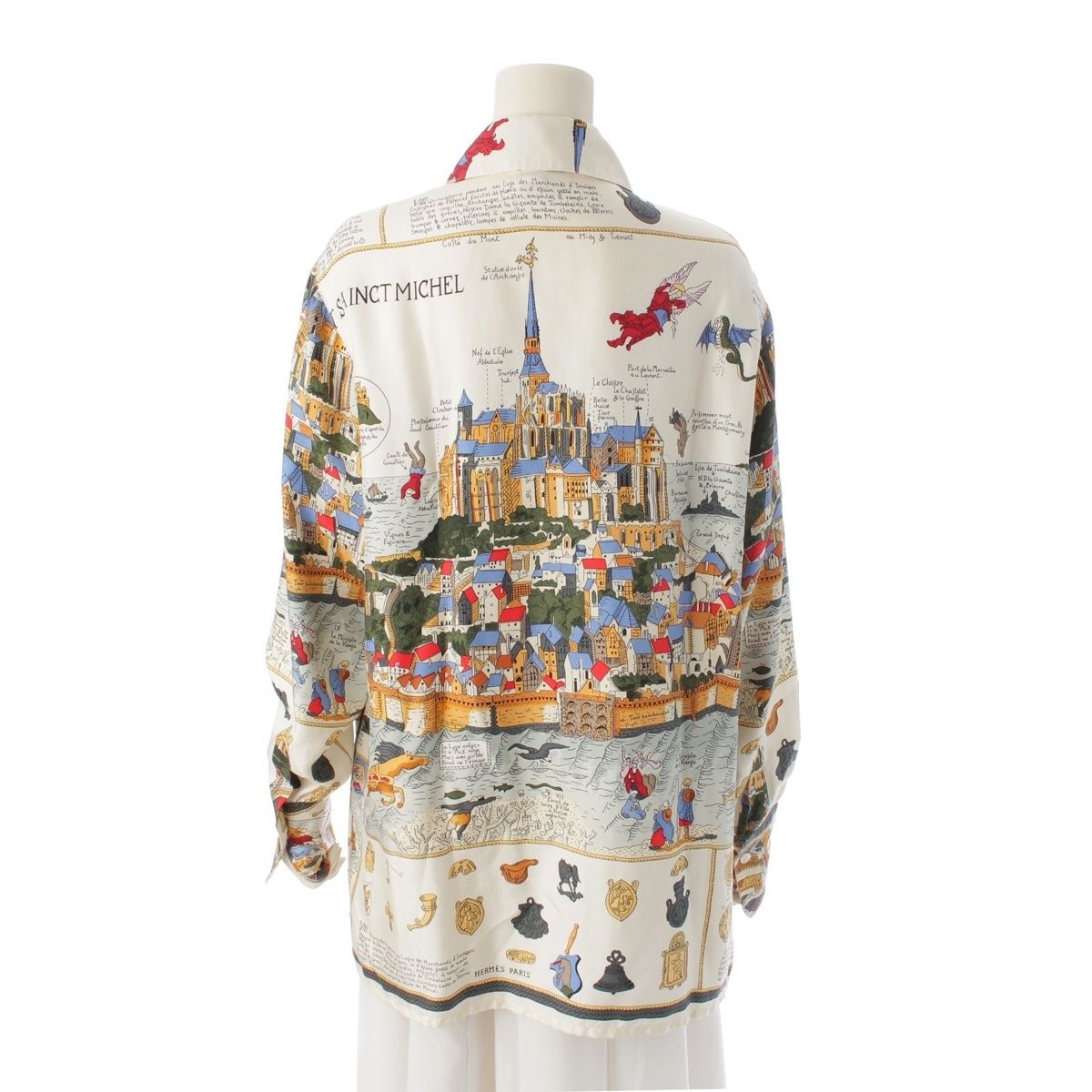 エルメス Mont Saint Michel モンサンミッシェル シルク 長袖シャツ 