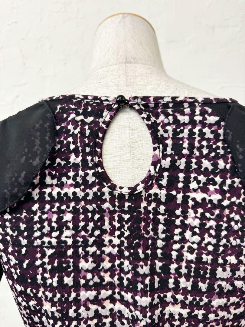 【パーティーに！】新品Mサイズ　シックパープル×黒ドットツーピース　黒ｇ2019 注文 【パーティーに！】新品Mサイズ シックパープル×黒ドット