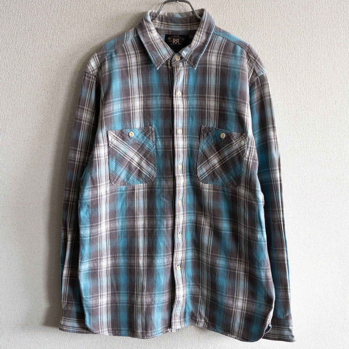 RRL タータンチェックネルシャツ 切り替え マチあり グレー L