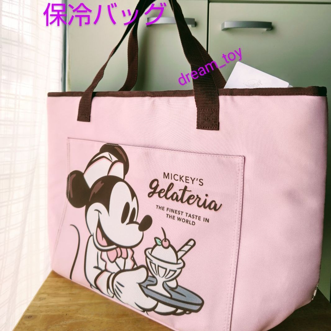 大容量！Disney　ミッキー　ジェラート　保冷トートバッグ♡　ピンク×ブラウン