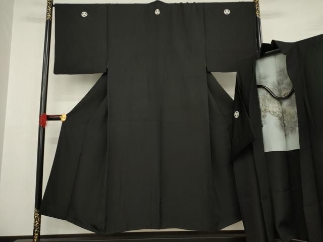 平和屋着物●男性 黒紋付 羽織セット 正絹 AABB0480ck