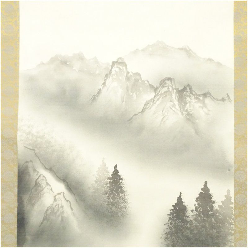 【本表装】肉筆掛け軸水墨画　山水画「山峡帆影」美術品　絵画　和室　茶室　床の間 楽天市場】【中古】【書画】忠雄筆 山水 肉筆絹本掛軸【送料無料