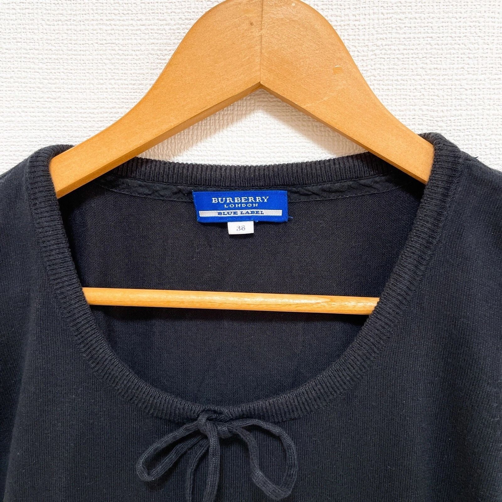 BURBERRY BLUE LABEL バーバリーブルーレーベル アームシャーリング ロゴ刺繍 ニット  サイズ:38  ブラック  レディース  トップス BURBERRY BLUE LABEL バーバリーブルーレーベル アーム