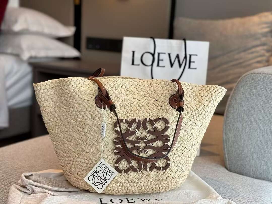 LOEWEバスケット トートかごバッグスモールタン編み込み